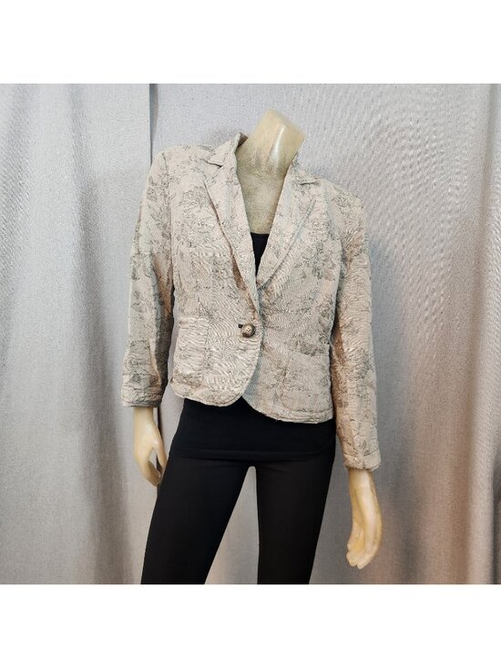 Coldwater Creek Jackets & Blazers - Coldwater Creek Beige Floral Button Long Sleeve Jacket Blazer Top Petite 14 14P